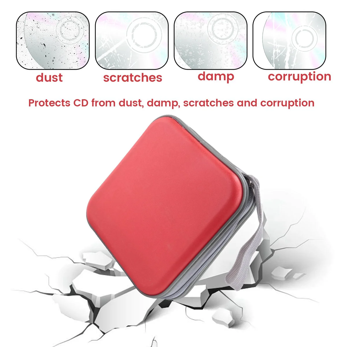 ABQR 40 CD DVD Disc Album Storage Carry Case Cover Wallet Sleeve Holder Bag Hard Box - Red