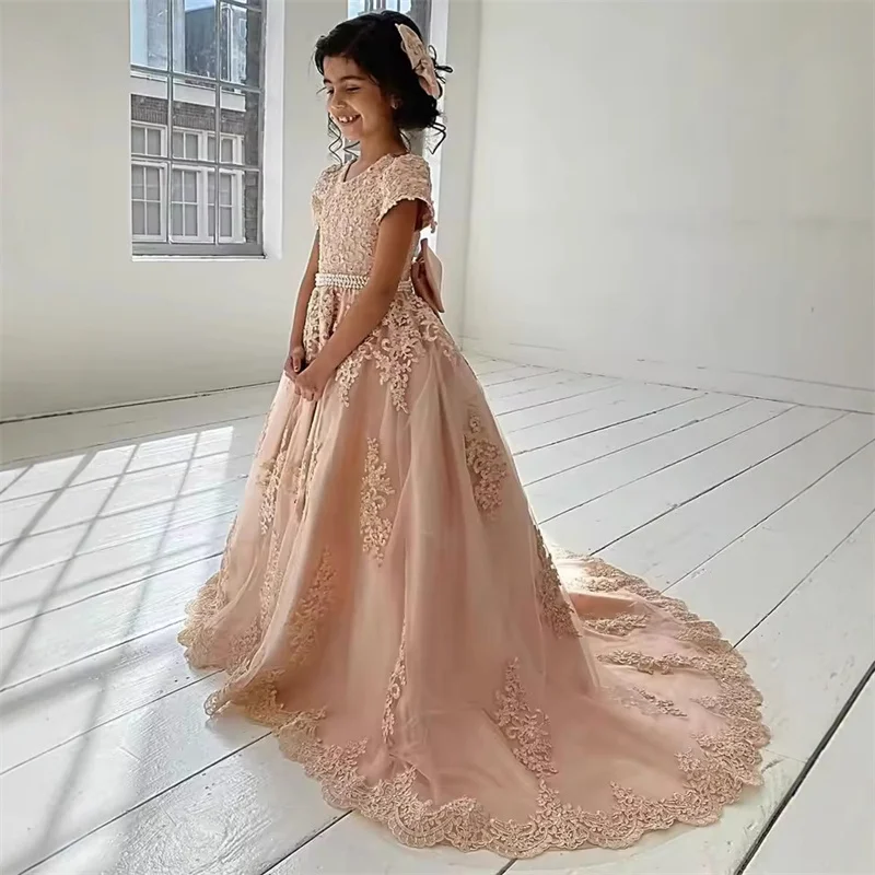 فستان فتاة الزهور مزين بالدانتيل من التول للأطفال الصغار فستان التواصل الأول لحفلات الزفاف وأعياد الميلاد #2