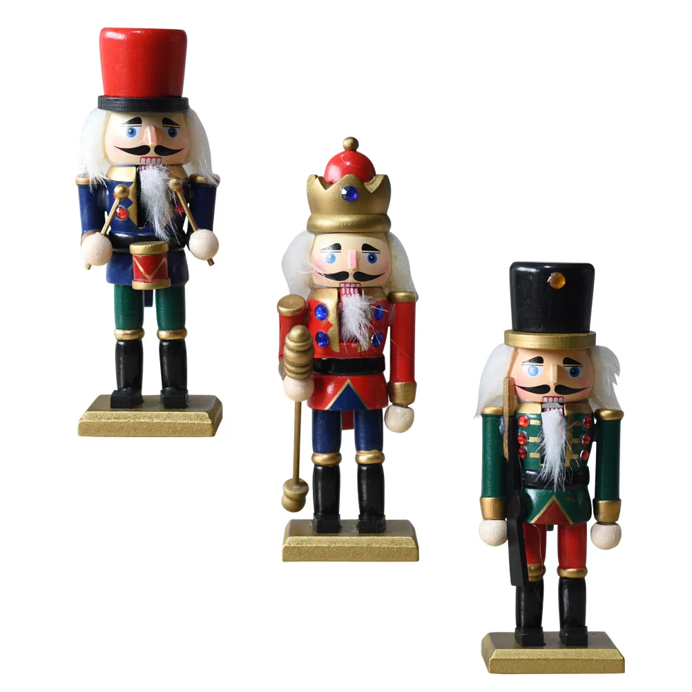 3 Pcs Walnut Puppet Christmas Ornament Decor King Toy Wooden Nutcracker Ornaments Decorate Tree