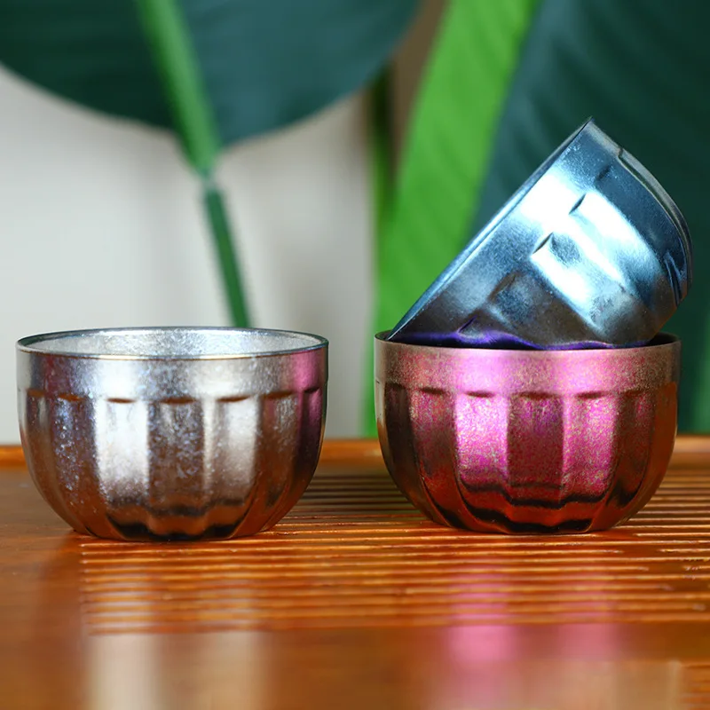 6PCS/Set,40ml Pure Titanium Small Mugs/Tea Cups Set/Wine Cups,Double-layer,Heat-insulating,Antibacterial Drinkware,High-end Gift