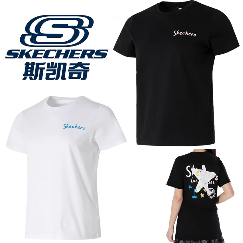 Skechers Womens Short Sleeve T Shirts Small Chest Logo Casual Cotton Tees Bright White Smoke Black P225W303-0019/03K8