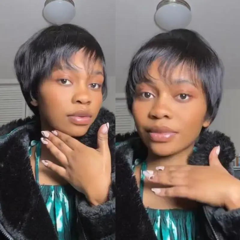 

Klaiyi Short Pixie Cut Bob Wig for Women Natural Black Human Hair Pixie Hair Wig Beginner Friendly