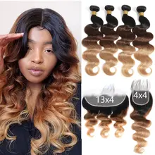 Ombre Body Wave Bundles With Frontal T1b/4/27 Colored Bundles With ...