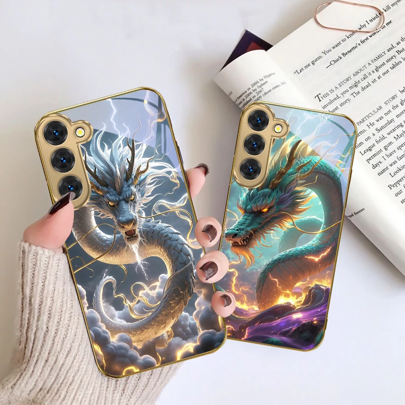 

Fantastic dragon shape For Samsung Galaxy S26 S20 FE S21 S22 23 Plus S24 Ultra S25Ultra S21+ S22Plus Golden glass phone case