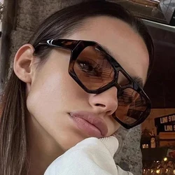 Retro Double Bridges Women's Sunglasses Big Frame Leopard Brown Gradient Eyewear Fashion Brand Designer Sun Glasses Men Shades