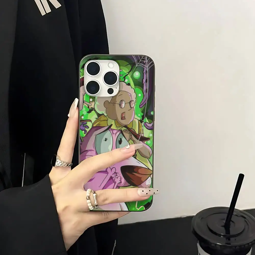 Casing HP Belakang Transparan Bergelombang Kartun C-Courage The C-Cowardly D-Dog Untuk iPhone 17 16 15 11 12 13 14 Pro Max Plus Pro