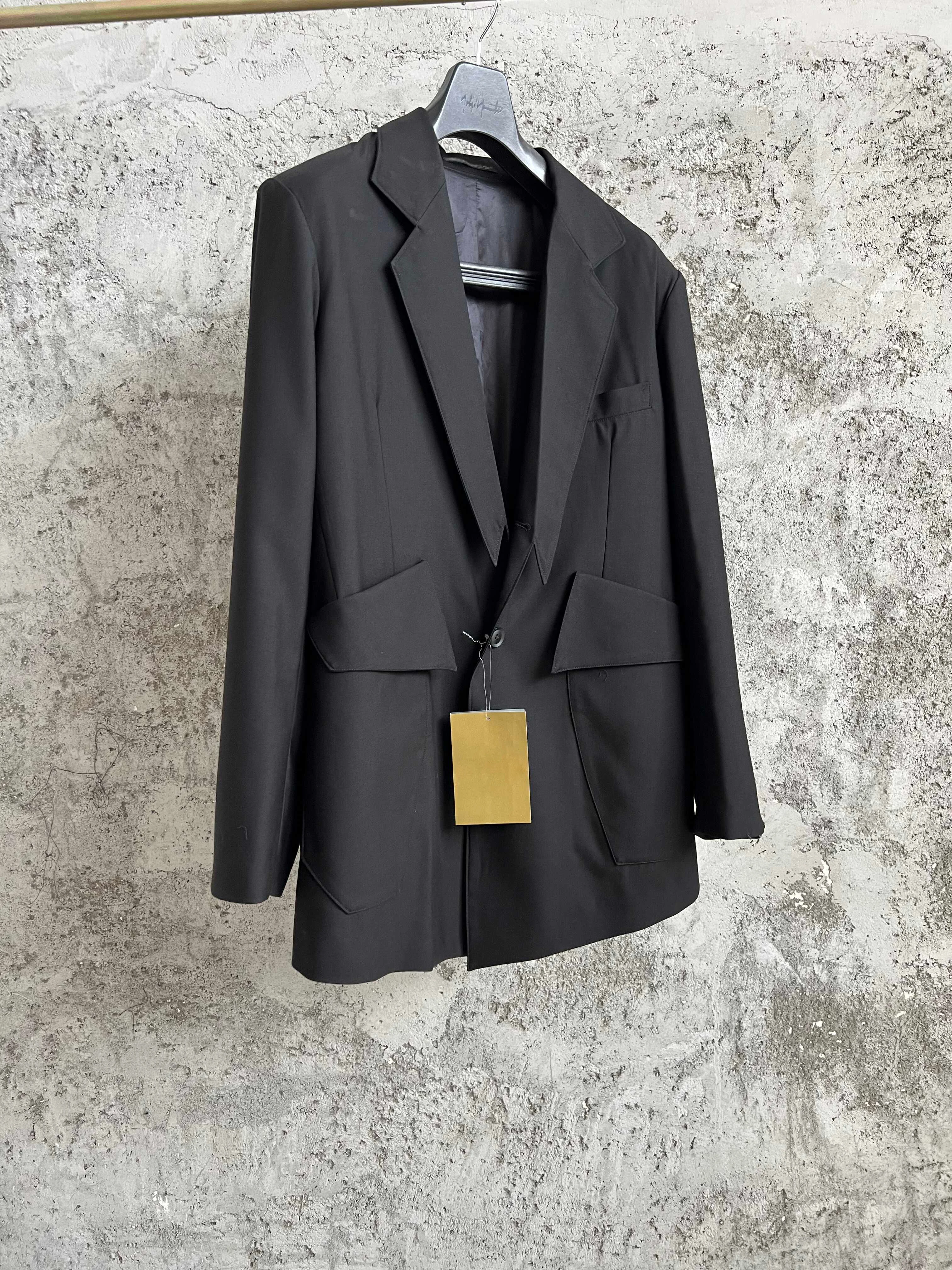 TOP-YAMAMOTO suit collar, solid color, irregular hem design, large pockets, long sleeves