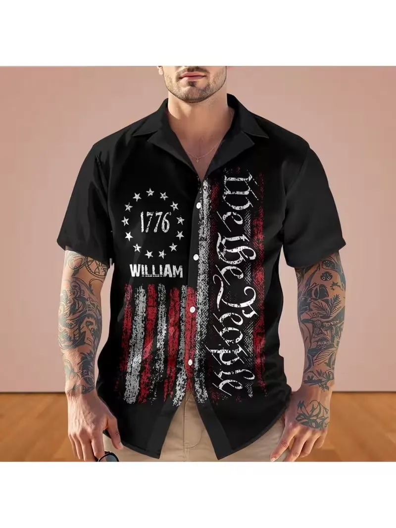 

Men's America 250th Anniversary Hawaiian Shirts Statue Of Liberty Bald Eagle Print Short Sleeve Button Down Beach Shirt