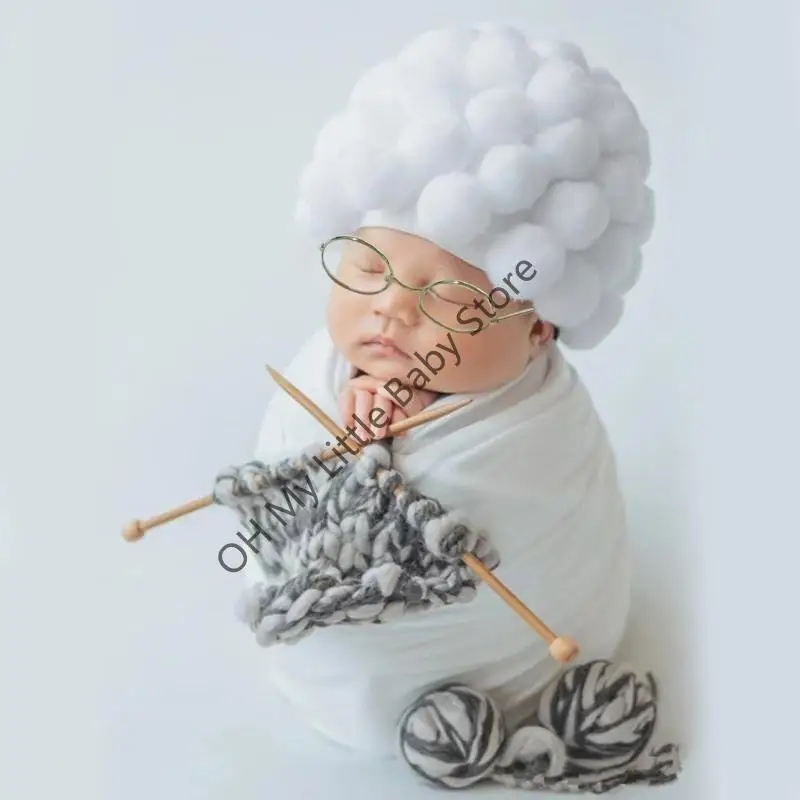 

M76C Смешная новорожденная детская фотография реквизит костюм детские девочки косплей бабушка одежда фото съемки шляпа наряды