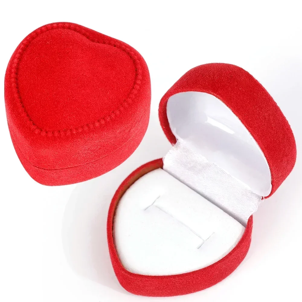 Flocking Red Heart Shape Ring Boxes Jewelry Display Cases Holder Gift Box Wedding Ring Box Counter Packaging Rings Wholesale