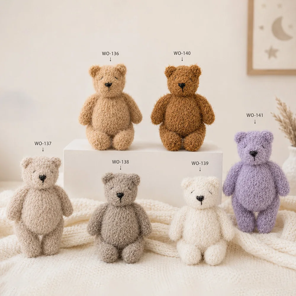 Handmade Crochet Mini Animal Dolls Newborn Photography Props Cute Knitted Bunny Bear Props for Studio Baby Milestone Photoshoot