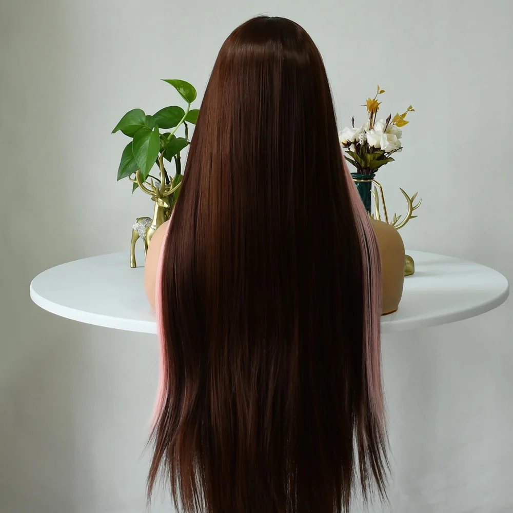 Pink Highlight Brown Wig 13x4 Lace Front Wig Brown Wig High Density Lace Wigs For Women Lace Frontal Wig Synthetic Wig