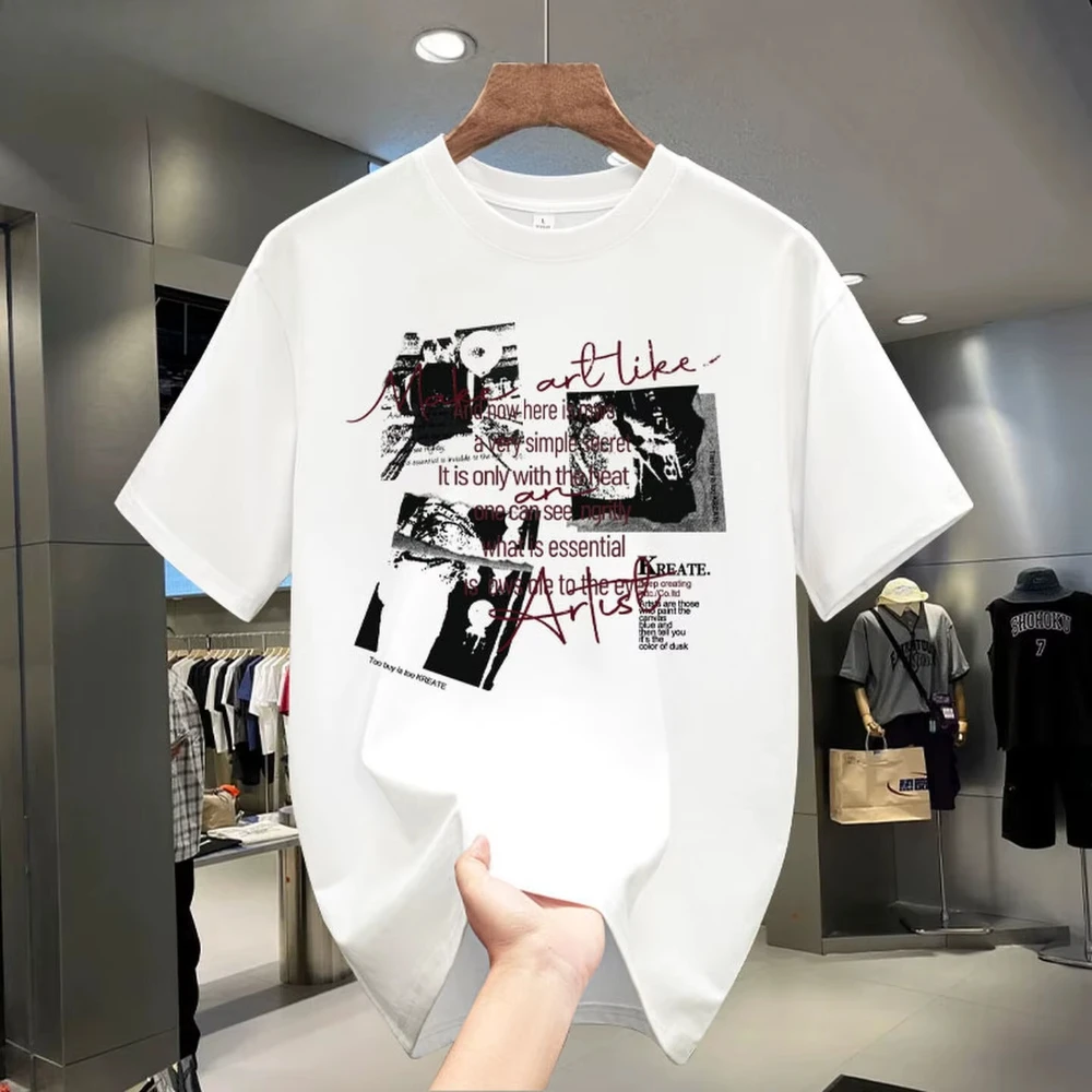 

American-style High-end Pure Cotton Men's Short-sleeved T-shirt, Summer Trendy Brand, Loose-fitting Half-sleeved Design