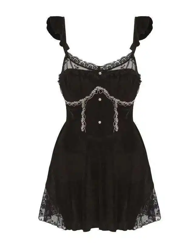 เซ็กซี่หรูหราชุดนอนมุมมองหน้าอกเบาะกํามะหยี่อบอุ่น Sleeping เย็บปักถักร้อยลูกไม้ผู้หญิงชุดปิดไหล่ BK9K