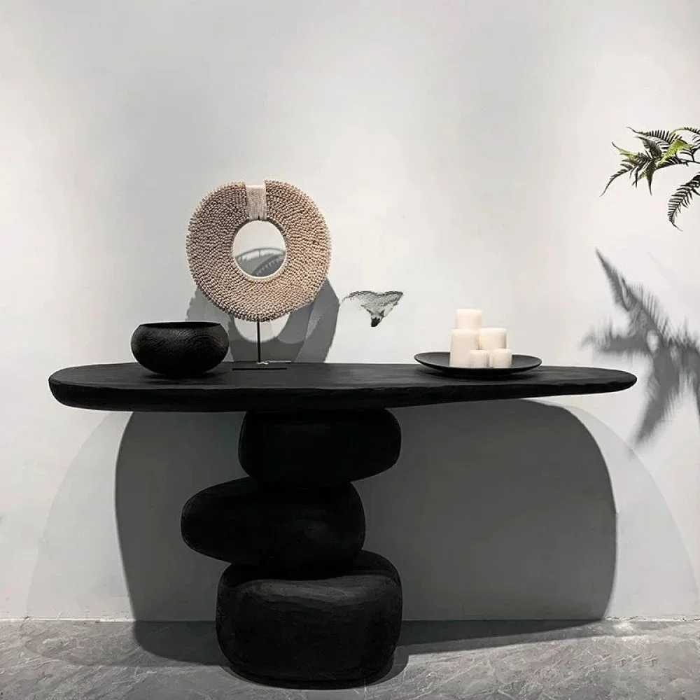 A16 Nordic Style Console Home Solid Wood Desk Table Art Ornament Retro Black Log Furniture Furnishing Articles