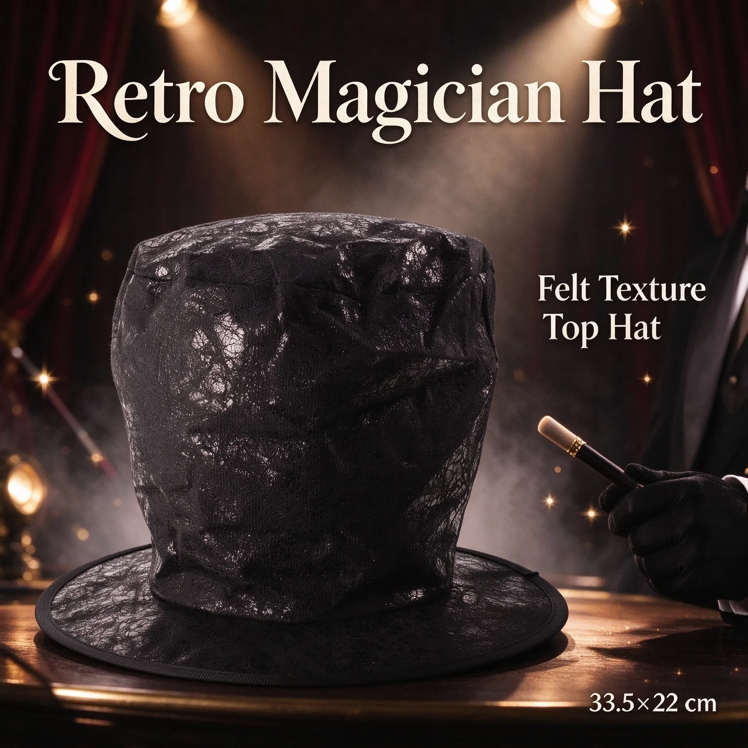 Halloween Magician Hat Black Wide Brim Felt Texture Formal Top Hat Tall Top Hat Topper Cosplay Magician Top Hat Gentleman