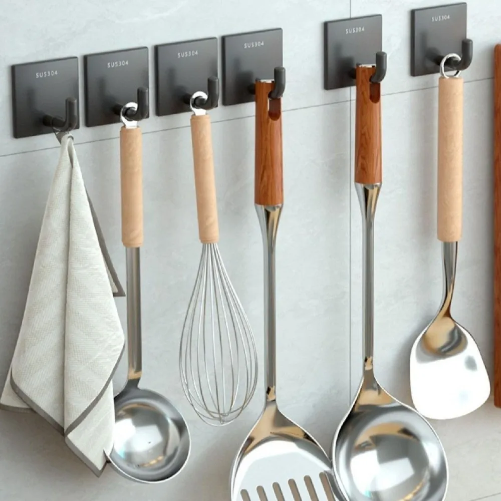 

20PCS Strong Adhesive Stainless Steel Hook Thickened Rustproof Strong Adhesive Hook Square Multi-Purpose Non Perforated Hook