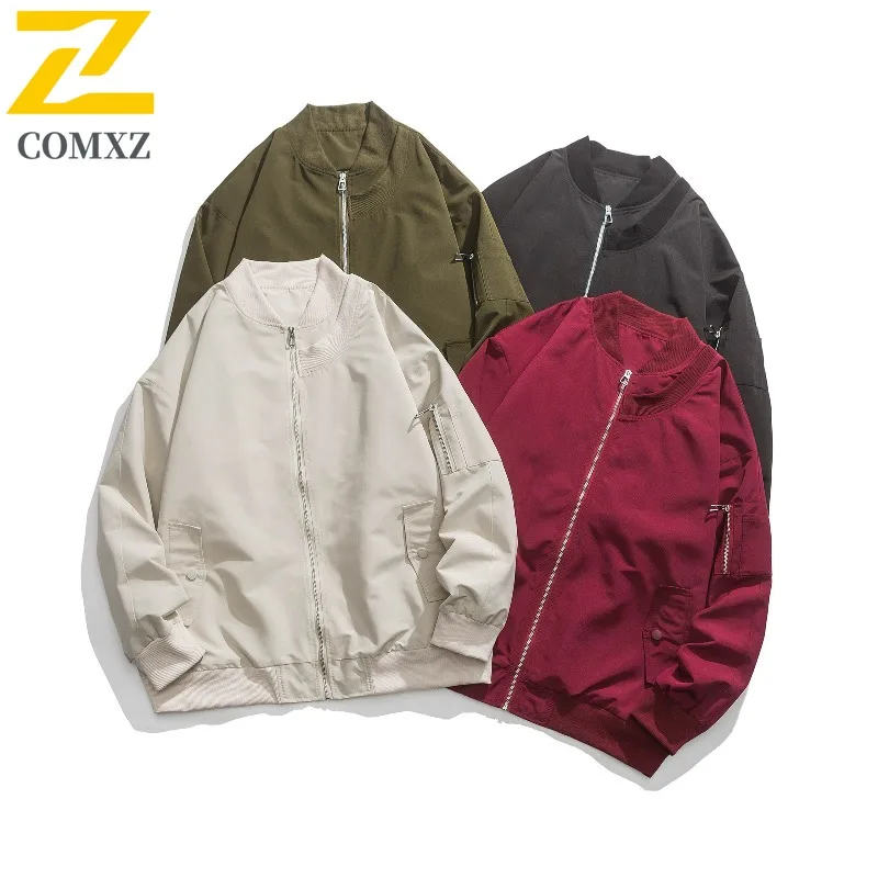 

COMXZ 2025 Мужская куртка в бейсбольном стиле, однотонная, на заказ, свободная посадка, рабочая одежда с круглым вырезом, повседневное пальто, экспорт, модное