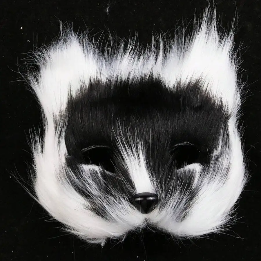 

Long Haired Black And White Fox Mask For Halloween Costume Party Adult Half Face Prop