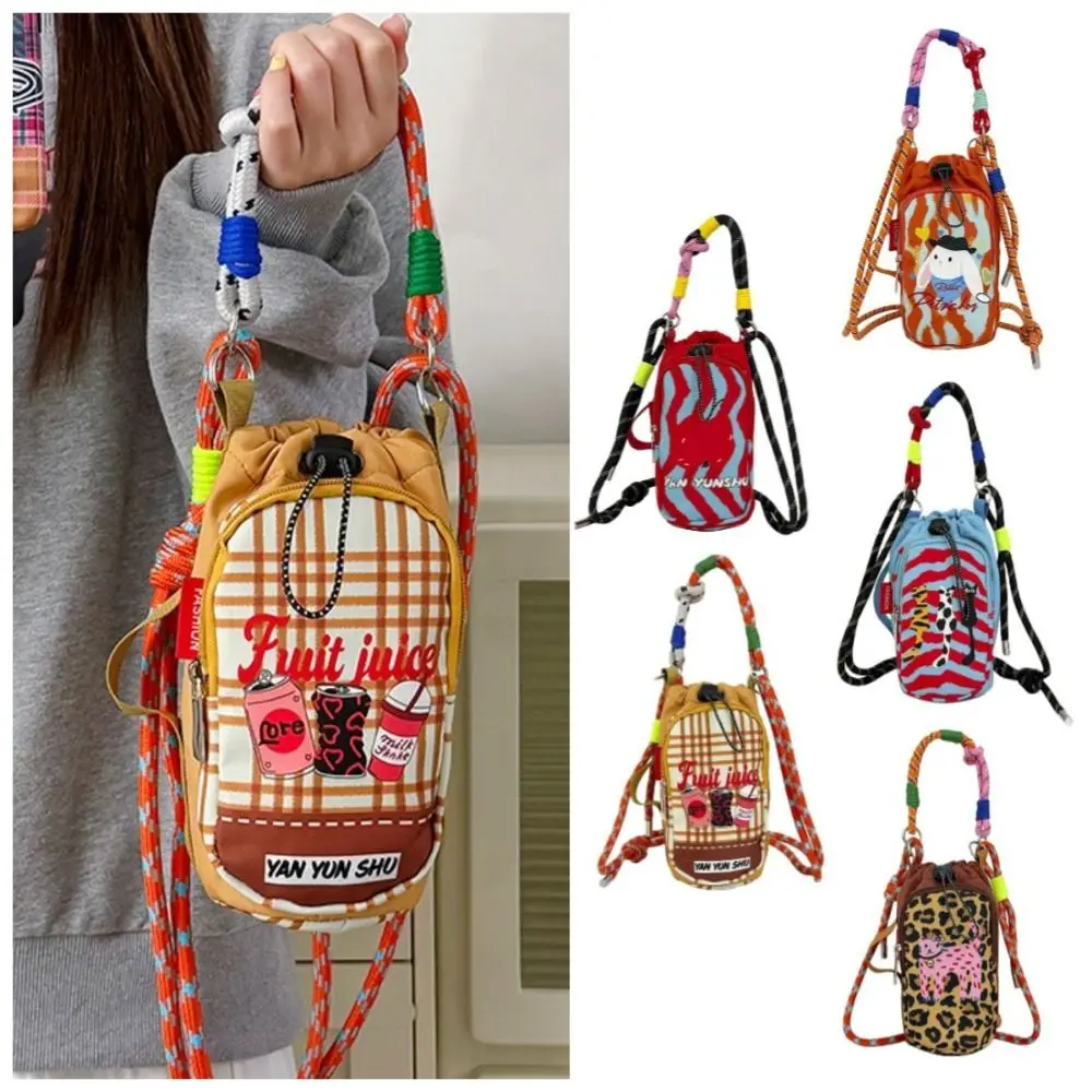 Dopamine Style Water Bottle Bag Lightweight Hands-Free Thermal Mugs Carrier Bag Creative Cartoon Nylon Shoulder Bag Travel