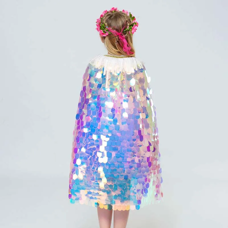 Meisje Fancy Zeemeermin Vis Schubben Glanzend Glitter Prinses Cape Mantel