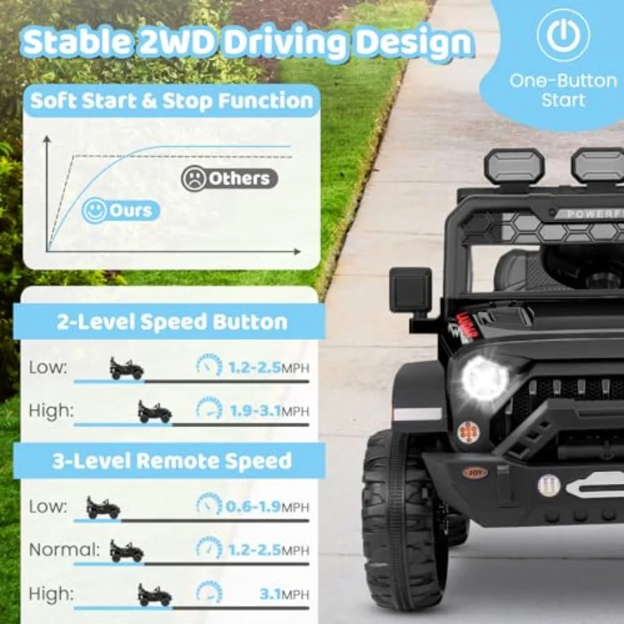 Paseo en camión Coche eléctrico de 12 V con control remoto Suspensión de 3 velocidades y resorte Conexión inalámbrica Luz musical USB Ri