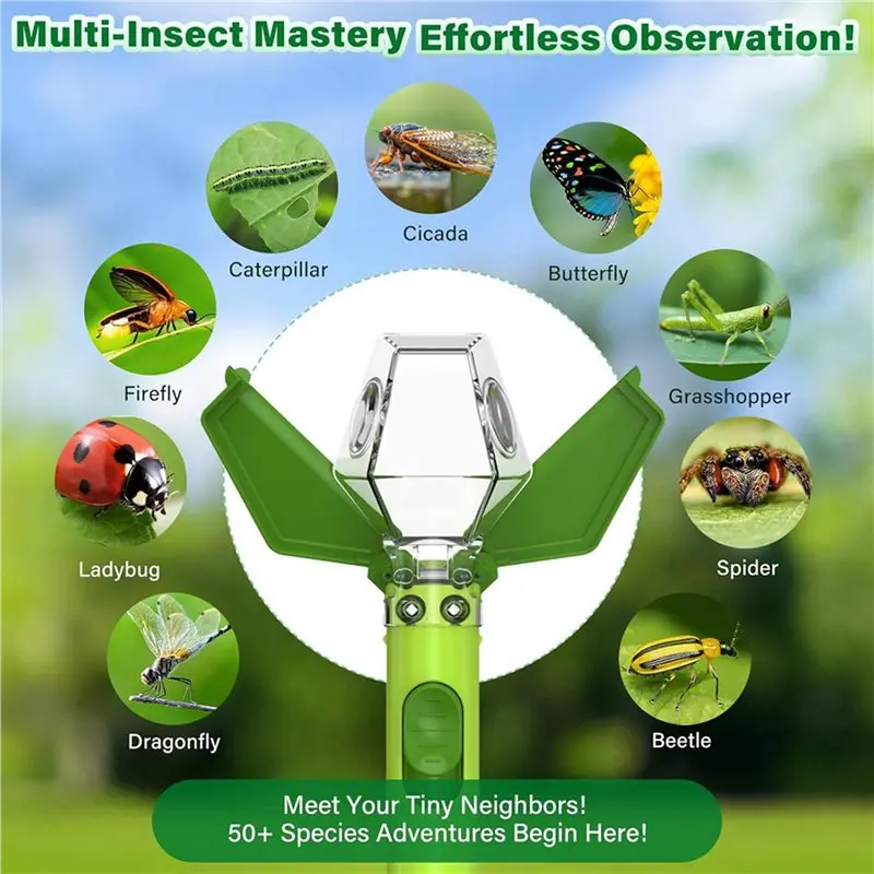 AA51 2Pcs Bug Catcher For Kids, Insect Trap Kit With 6X Magnifier Glass -STEM Educational Exploration Tool