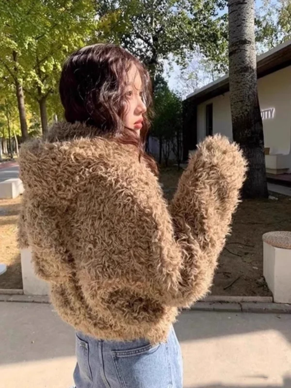 キュートなウサギ耳付きコート レディース 秋冬新作 スタイリッシュ フェイクファー ラムファー コットンジャケット ゆったり かわいい ウィンドブレーカー