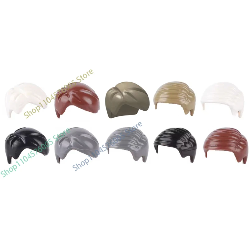 MOC Braune Haare Bausteine Stadt Figuren Körper Kreative Zubehör Blond Gold Weiß Teile DIY Hüte Mini Ziegel Montieren Spielzeug S04