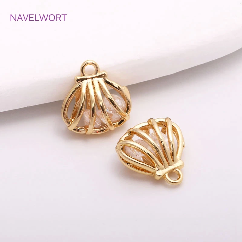 Trendy Sea Shell Charms With Cubic zirconia,14K Gold Plating Hollow Sea Shell Pendants For Fashion Earring Making Crafts