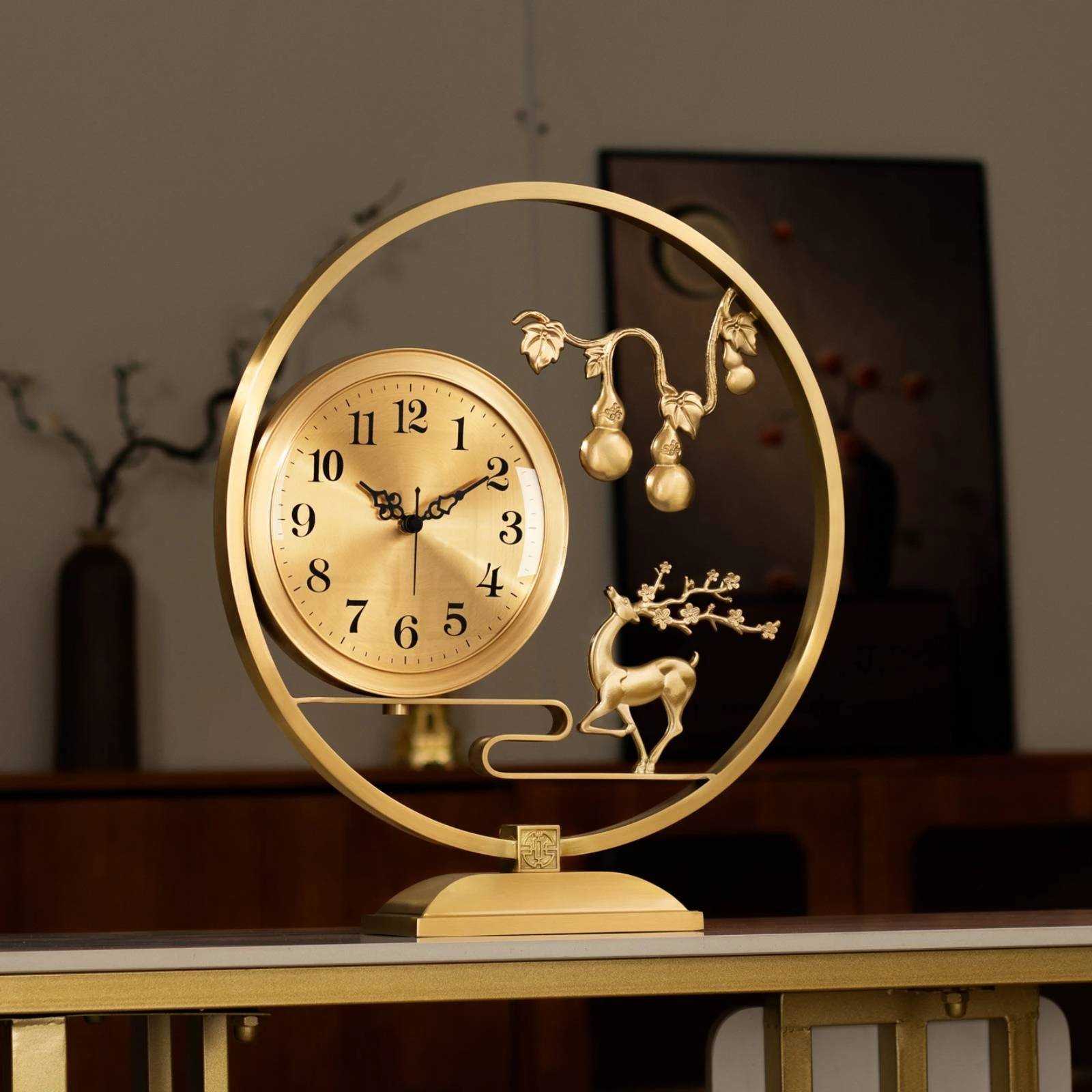 

Brass Tabletop Clock Gold Finish Decorative Brass Clock Home Decor Ornate Arabic Numerals
