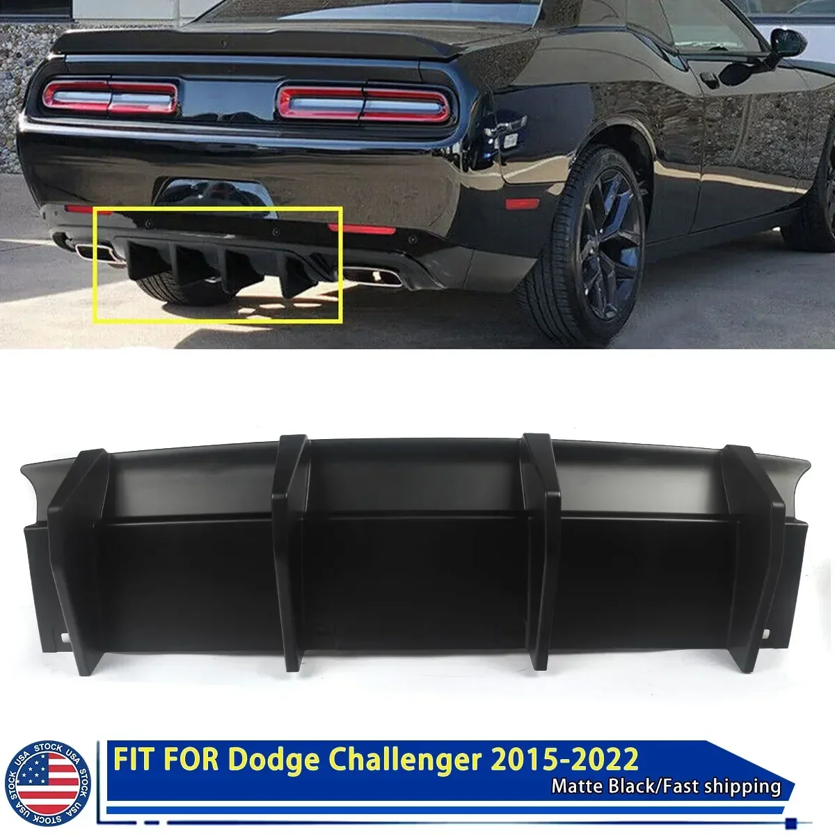 For Dodge Challenger 2015-2022 Black Rear Bumper Lip Diffuser Spoiler Shark Fins