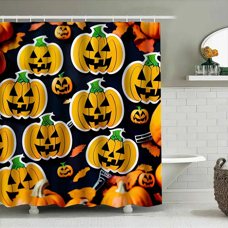 

Tuniu Halloween Pumpkin Shower Curtain Scary Spooky Orange Black Pattern Decor