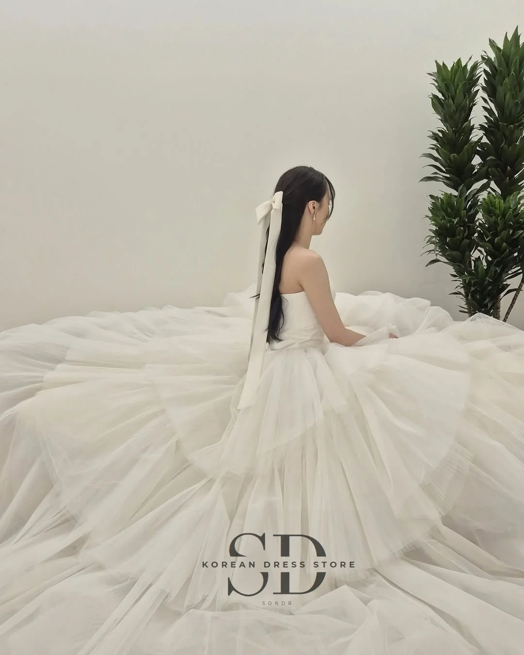 Sondr Strapless Bow Korean Wedding Dresses Tiered Tulle Customized A Line Bridal Gown Princess Wedding Snap Dresses for Bride