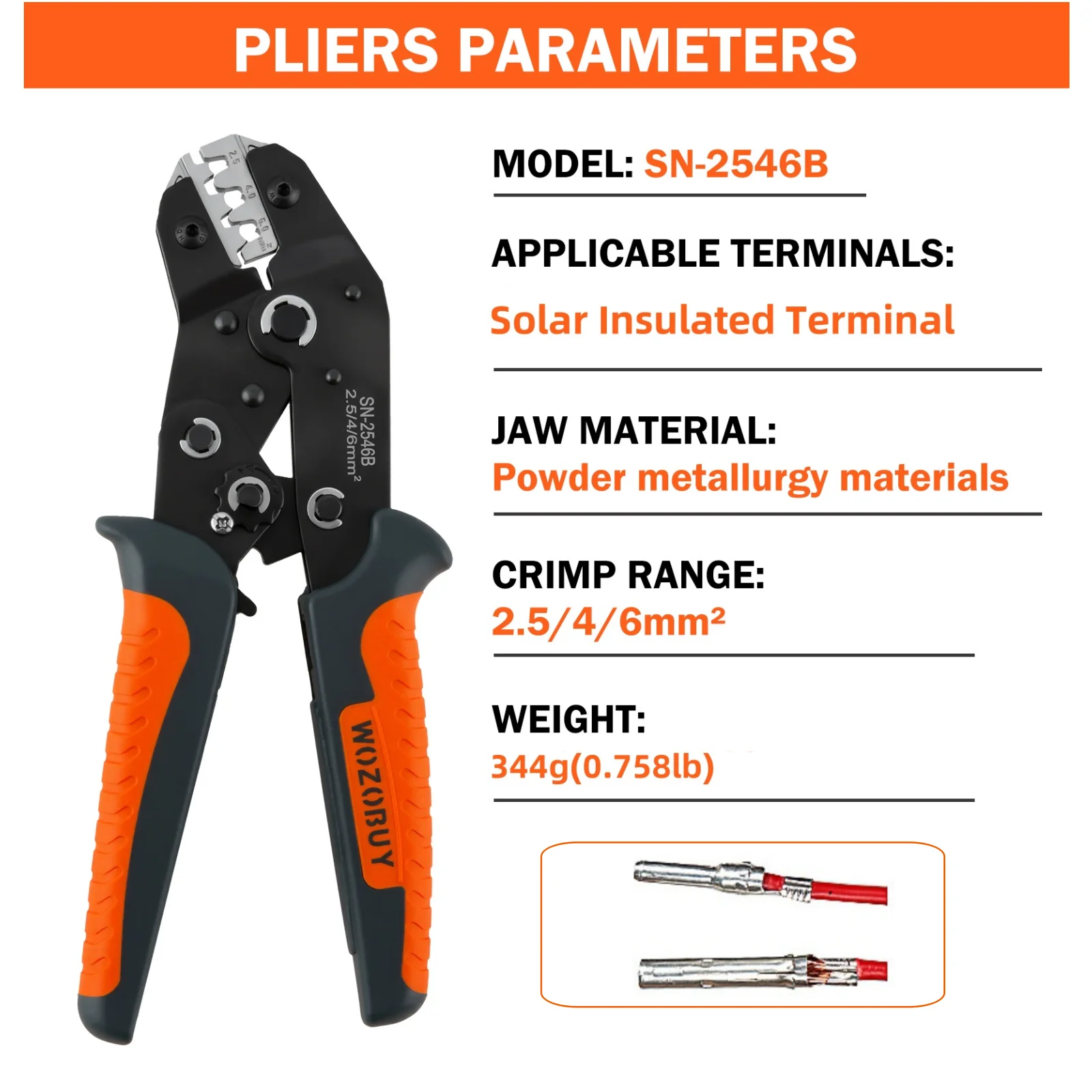 Solar Connector Crimping Tool Kit,SN-2546B 14-10 AWG Crimping pliers,Crimper Tool for Solar Panel Cables Connectors