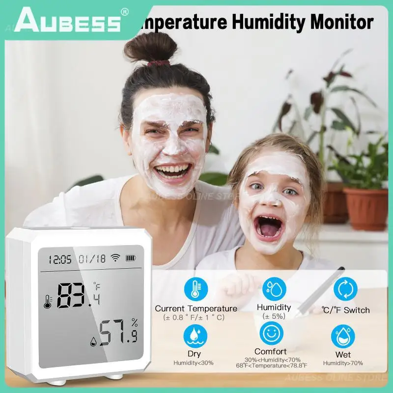 

With Alarm Function Wifi Hygrometer Long Battery Life Tuya Smart Temperature And Humidity Sensor Lcd Screen Smart Life