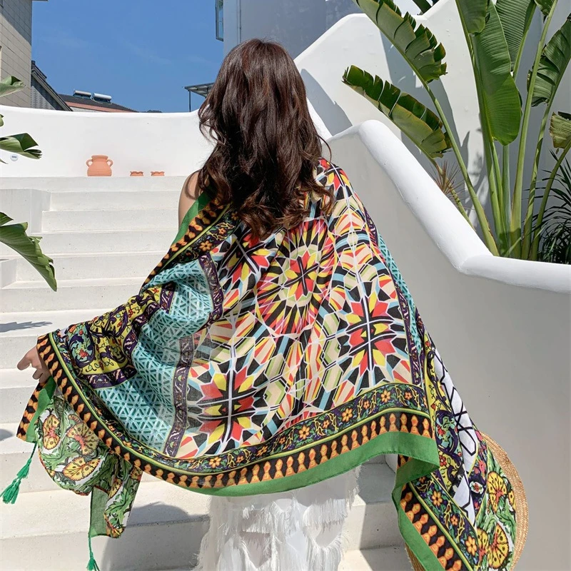 90x180cm 9 Styles Print Bohemian Suncare Beach Dress Bikini Sarong Wrap Scarf Long Women Brazilian Swimsuit Bathing Cover-ups