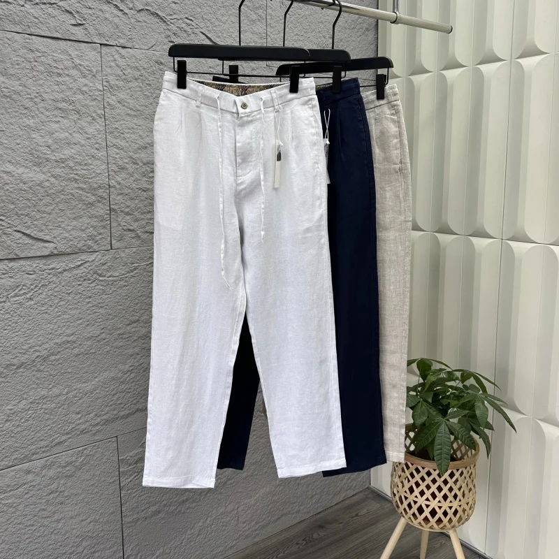 

High-End Linen Fabric Men's Casual Pants Breathable Skin-Friendly Straight Leg Versatile Summer Lightweight Luxury