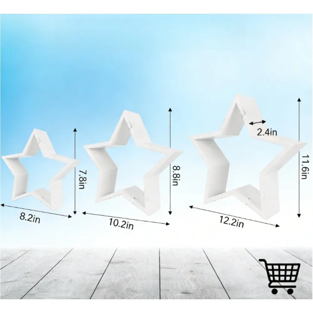 Festive Gatherings Wooden Star Ornaments Large Size 12.2*11.6 Inches Three Size Combinations Layered Display Options