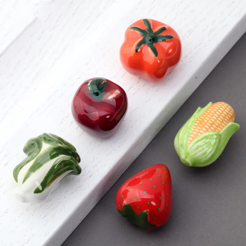 1pc Vegetable Cartoon Ceramic Handles Single Hole Knob Children's Baby Room Decoration Cabinet Drawer Pull Furniture Handles