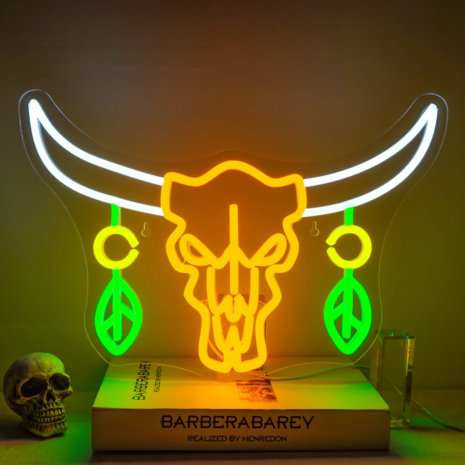 Ox Head Bone Neon Sign Art Wild Hanging Decor Cow Skull Led Light Up Sign Dimmable Game Room Decoration For Bar Home Party