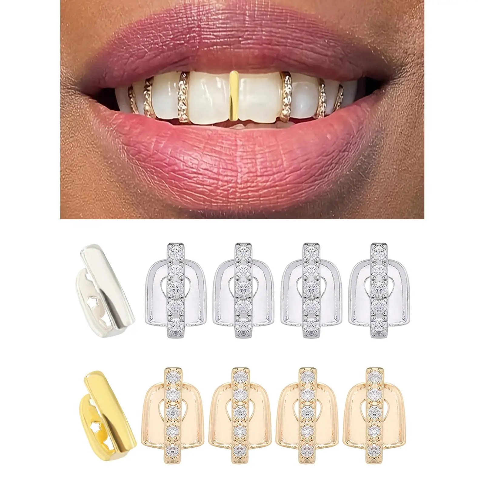 5x Tooth Cap Gap Grillz Compact Photography Prop Rapper Costume Mouth Grillz