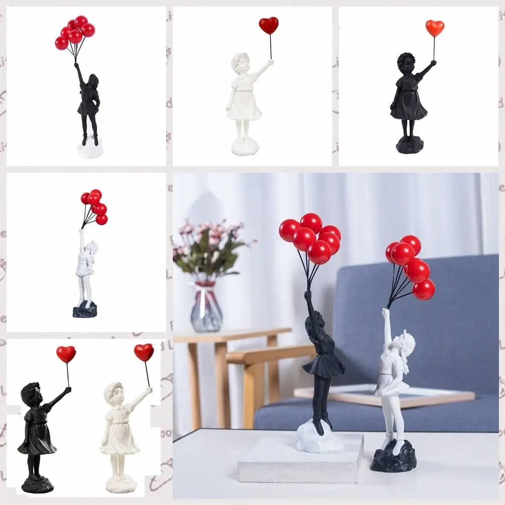 

Delicate Resin Crafts Flying Balloon Girl Figurine Love Balloon Girl Banksy Sculpture Black White Wine Cabinet
