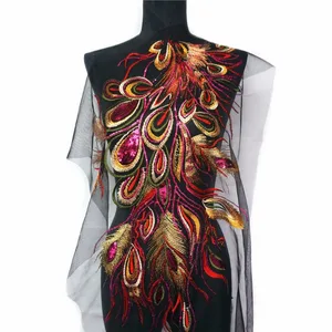 Rotblau Siejoulas Stickerei Phoenix Peacock Pena Schwarzes Mesh Hochzeitskleid Applikationen Spitze Garrison Nähflecken DIY DIY 10 Hauptverkaufs Vinyl Phoenix - №10