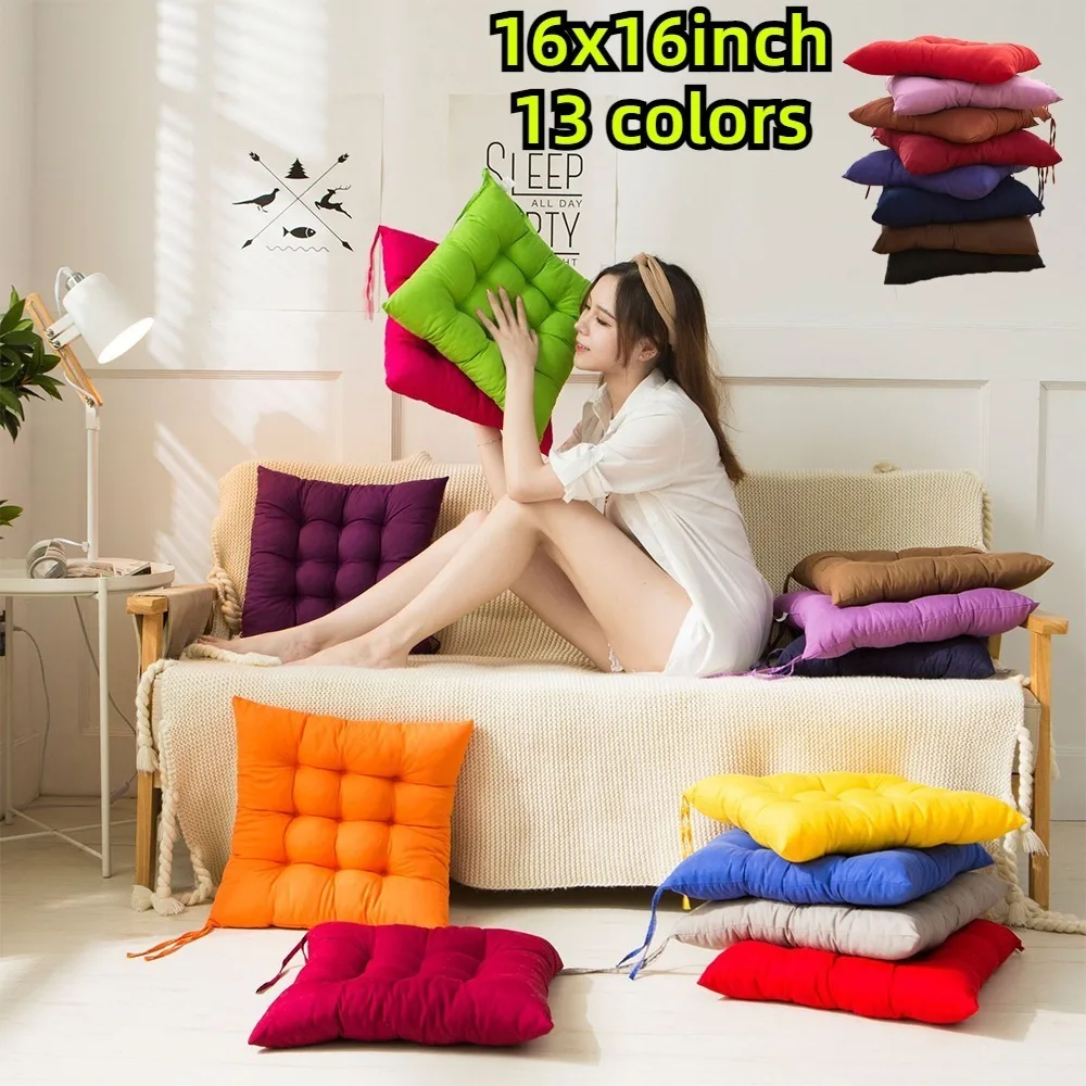 

2024 New Solid Color Thickened Lace-up Chair Cushion Square Milled Upholstery Cushion Office Home or Car 40x40cm Sofa Decoration