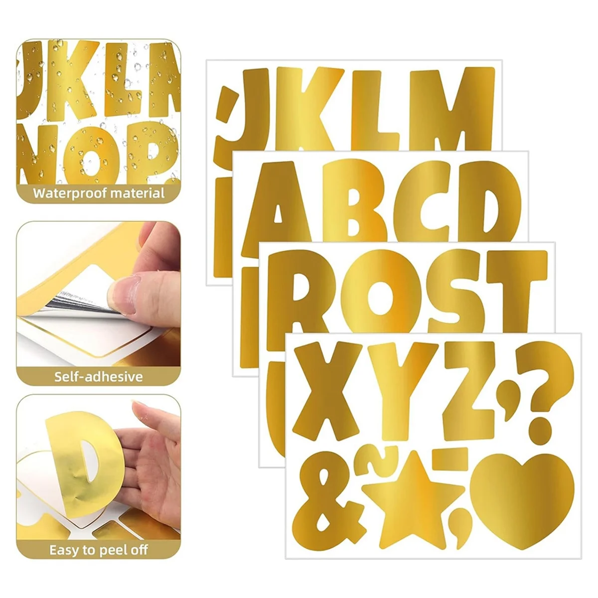 AA98 16 Sheets Gold Letter Stickers, 4 Inch Self Adhesive Uppercase Letters & Symbol Waterproof Alphabet Stickers