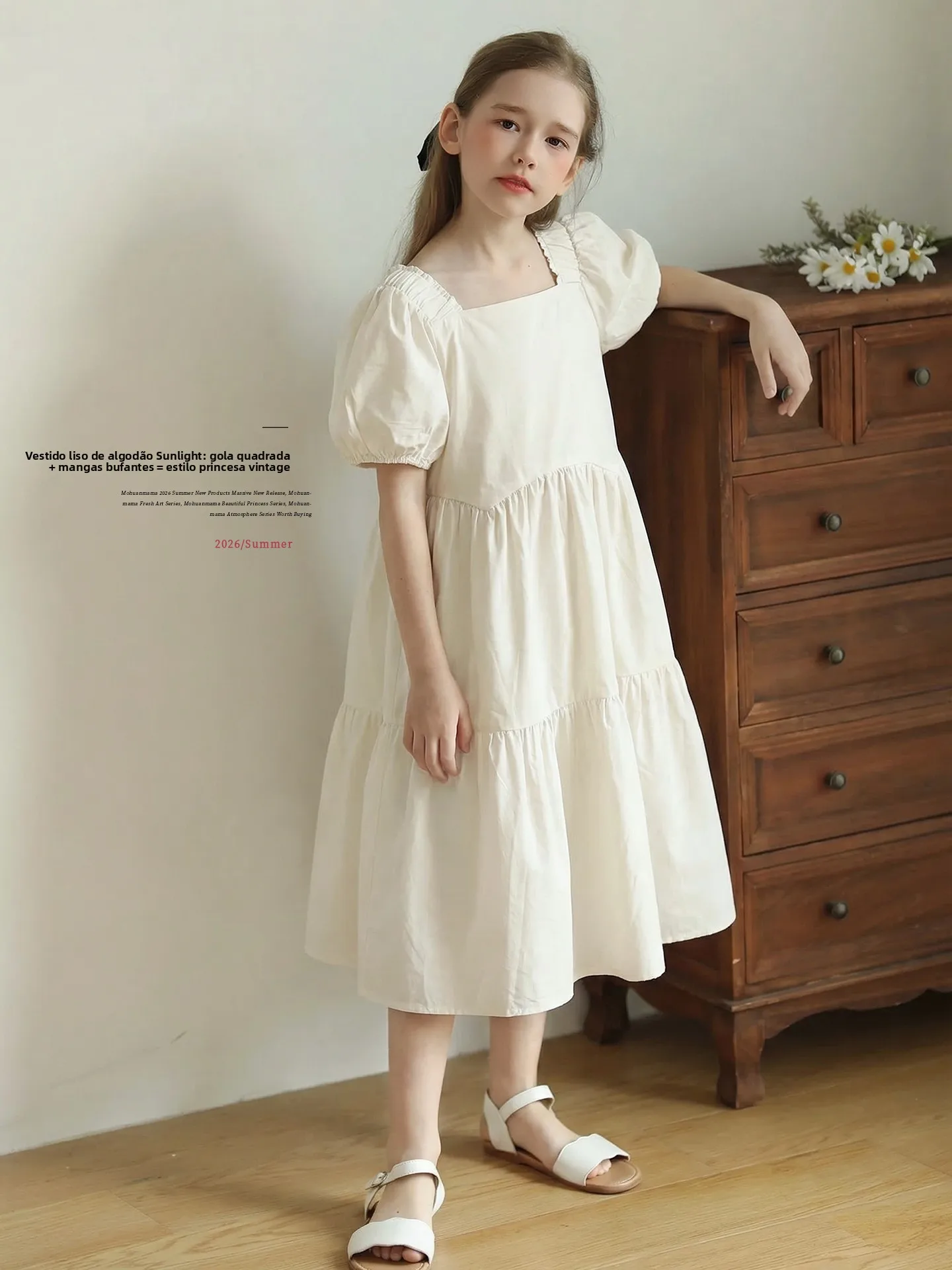 princess-style-cotton-dress-for-girls-summer-loose-fit-long-doll-dress-high-waist-bubble-sleeve-soft-comfortable-cotton-gown
