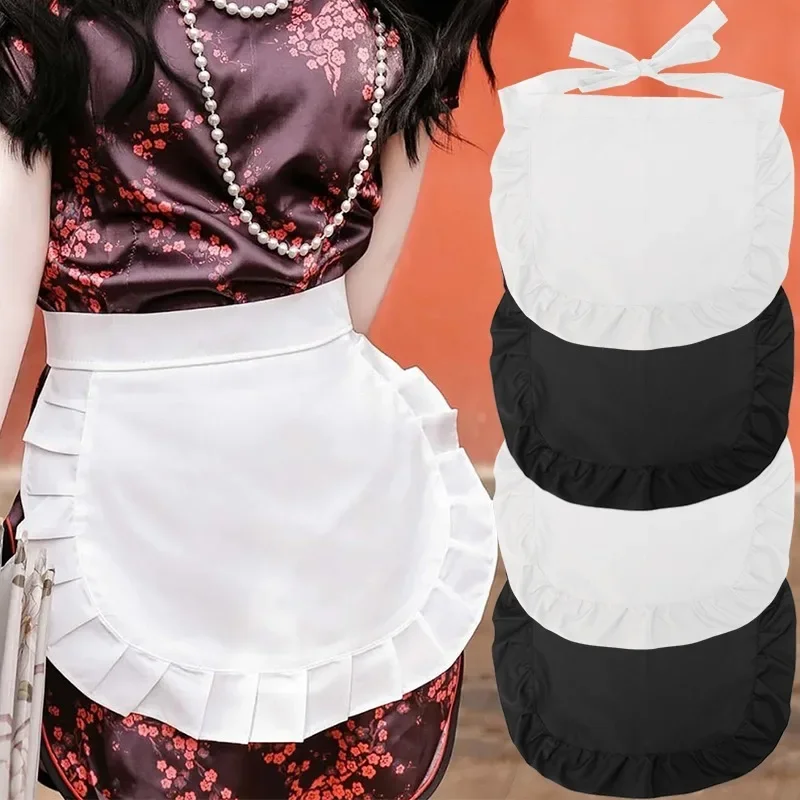 Lolita Maid Apron Women Girls Black White Lace Ruffle Waist Apron Cute Cosplay Princess Dress Decorative Elegant Accessory Gifts