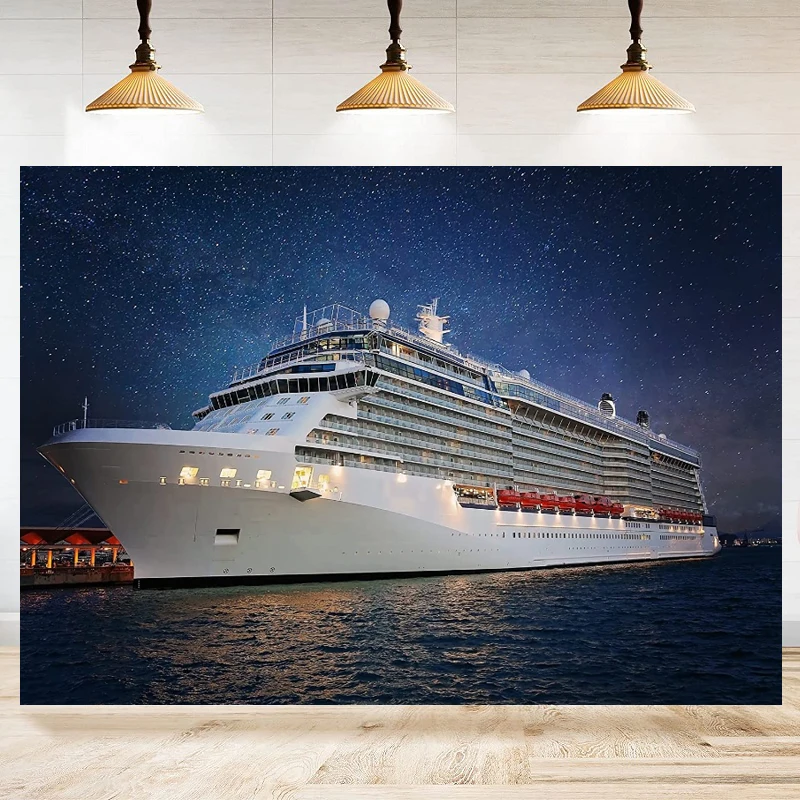 Luxury Royal Cruise Ship Photography Backdrop Starry Sky Stars Night Sea Cruise Background For Cruise Ship Dinner Party Decor