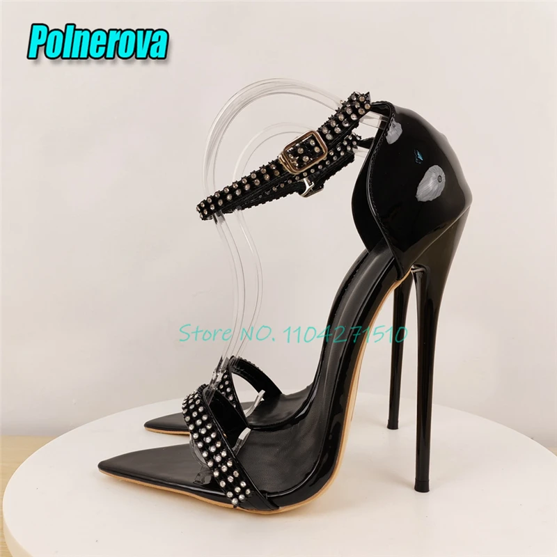 

Women Pointed Toe 16CM High Heels Sexy Rhinestone Strap Ankle Buckle Stiletto Sandals Elegant Lady Nightclub Prom Party Shoes
